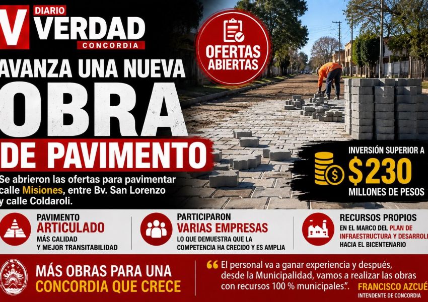 Abrieron las ofertas para pavimentar un tramo clave de calle Misiones en Concordia