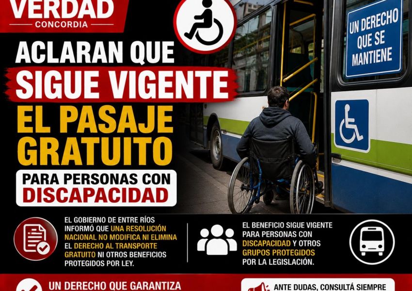 Aclaran que sigue vigente el pasaje gratuito para personas con discapacidad en Entre Ríos