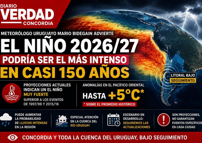 Advierten que El Niño 2026/27 podría alcanzar una intensidad excepcional: qué puede significar para el Litoral