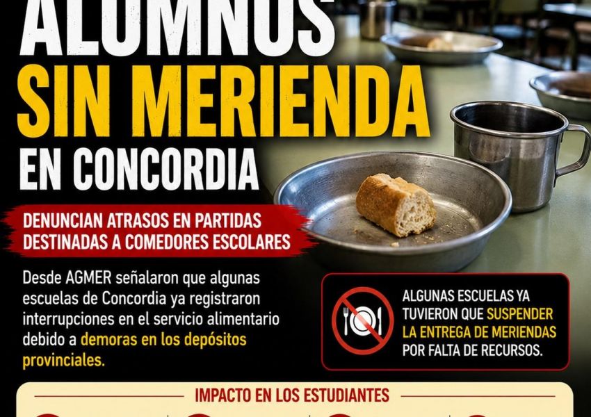 AGMER denunció demoras en partidas alimentarias y alertó que alumnos quedaron sin merienda en Concordia