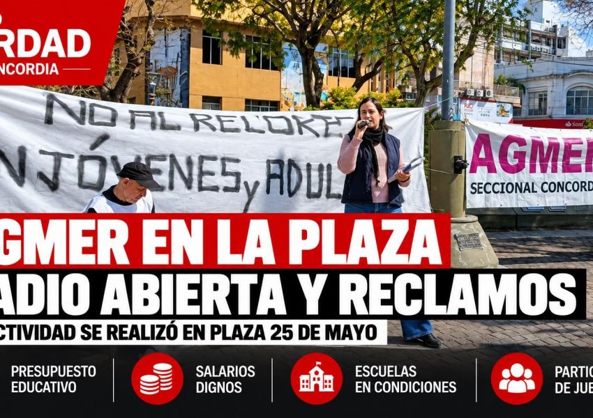 AGMER llevó sus reclamos a Plaza 25 de Mayo con una radio abierta en Concordia