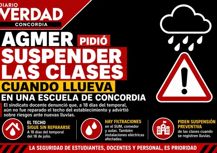 AGMER pidió suspender las clases cuando llueva en una escuela de Concordia por problemas edilicios