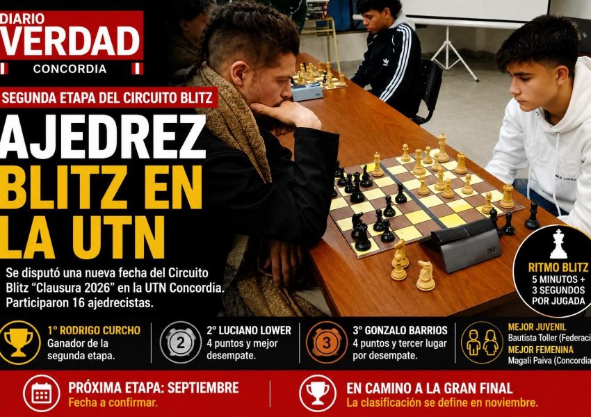 Ajedrez rápido en la UTN Concordia: Curcho ganó la segunda fecha del Circuito Blitz