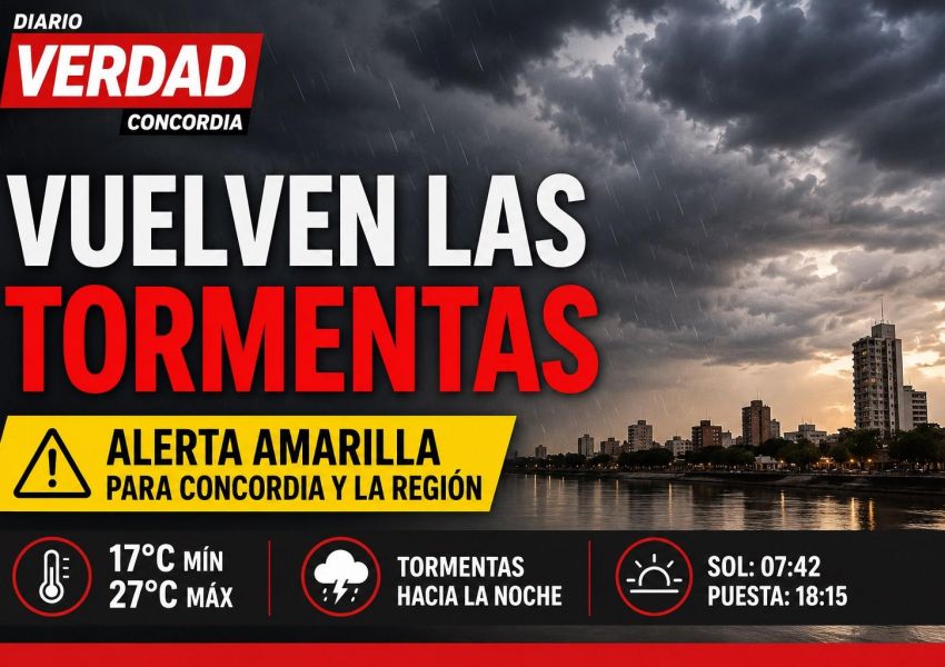 Alerta amarilla y regreso de las tormentas: así estará el tiempo este viernes en Concordia