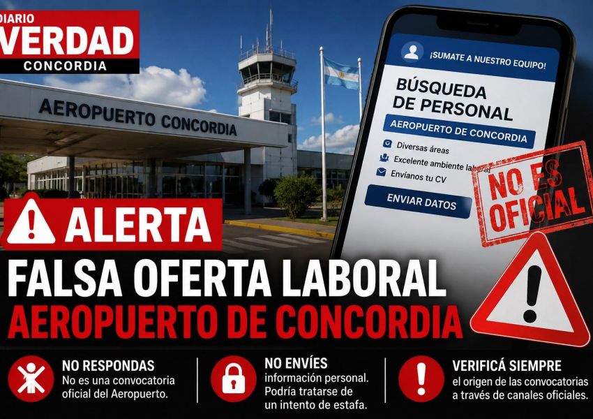 Alerta en Concordia: advierten que es falsa una convocatoria laboral vinculada al Aeropuerto