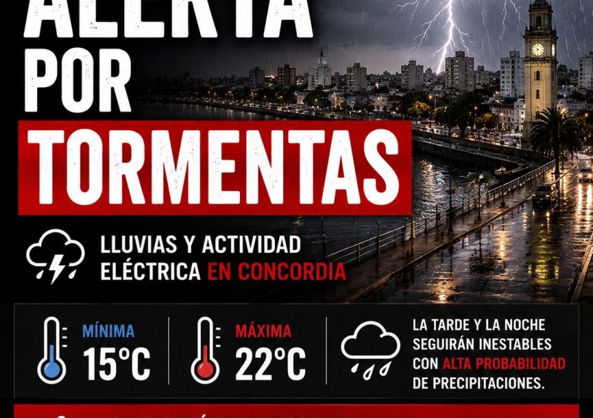 Alerta por tormentas: pronostican lluvias y actividad eléctrica para Concordia