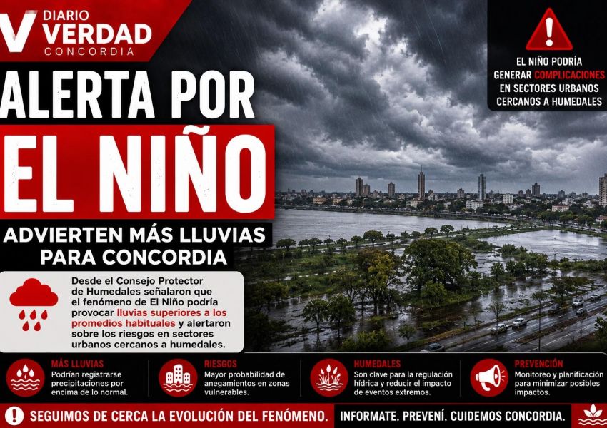 Alertan que el fenómeno El Niño podría aumentar el riesgo de inundaciones en Concordia