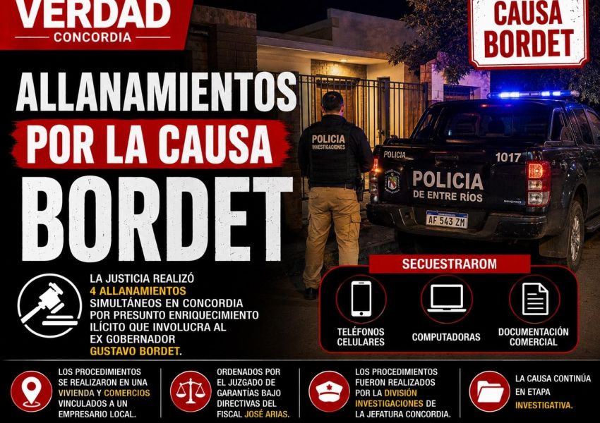 Allanamientos en Concordia por la causa Bordet: secuestraron computadoras, celulares y documentación
