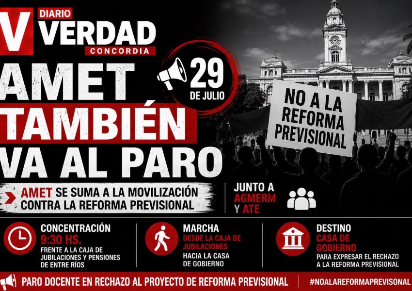 AMET confirmó un paro y se suma a la movilización contra la reforma previsional