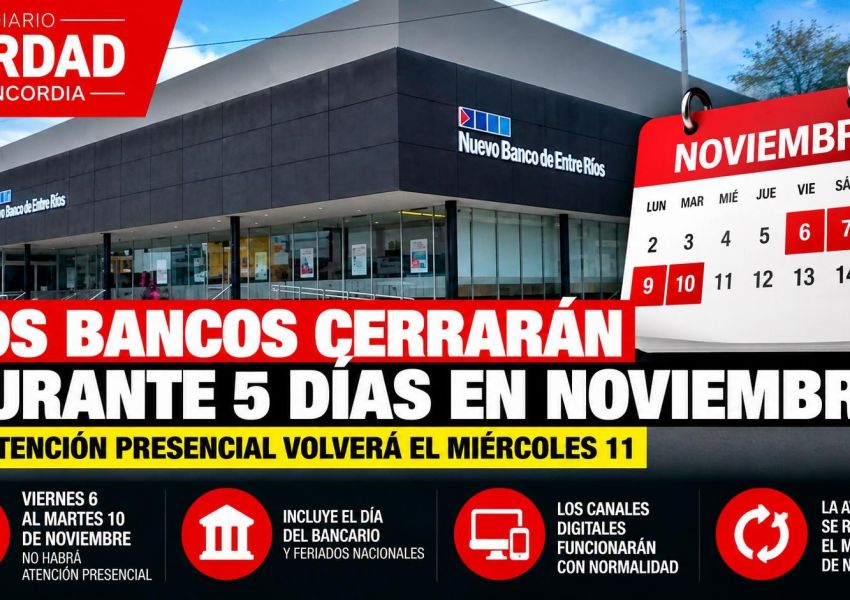 Atención: los bancos permanecerán cerrados durante cinco días consecutivos en noviembre