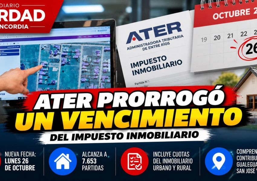 ATER prorrogó el vencimiento del Impuesto Inmobiliario para más de 7.600 partidas en Entre Ríos