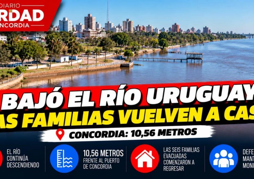 Bajó el río Uruguay en Concordia y las seis familias evacuadas comenzaron a regresar a sus hogares
