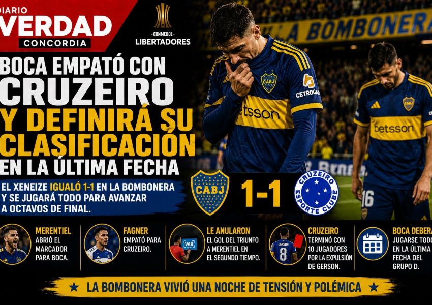 Boca empató con Cruzeiro y definirá su clasificación en la última fecha