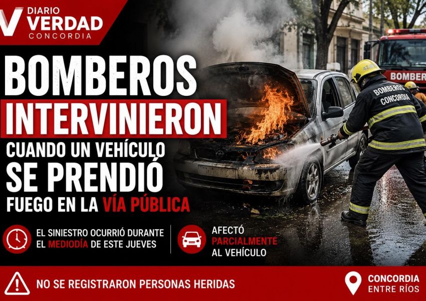 Bomberos controlaron el incendio de un vehículo en plena vía pública de Concordia