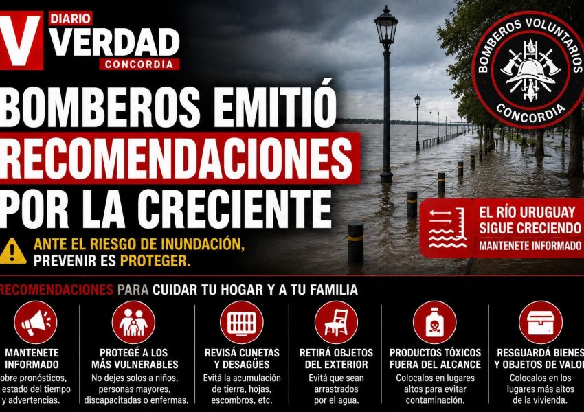 Bomberos Voluntarios difundió recomendaciones ante la creciente del río Uruguay en Concordia