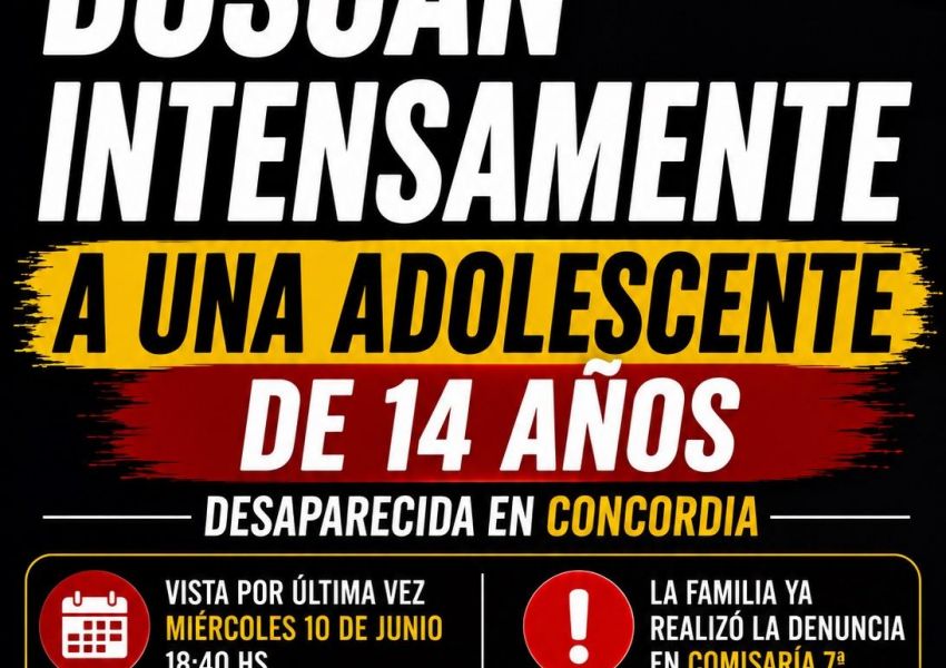 Buscan intensamente a una adolescente de 14 años desaparecida en Concordia