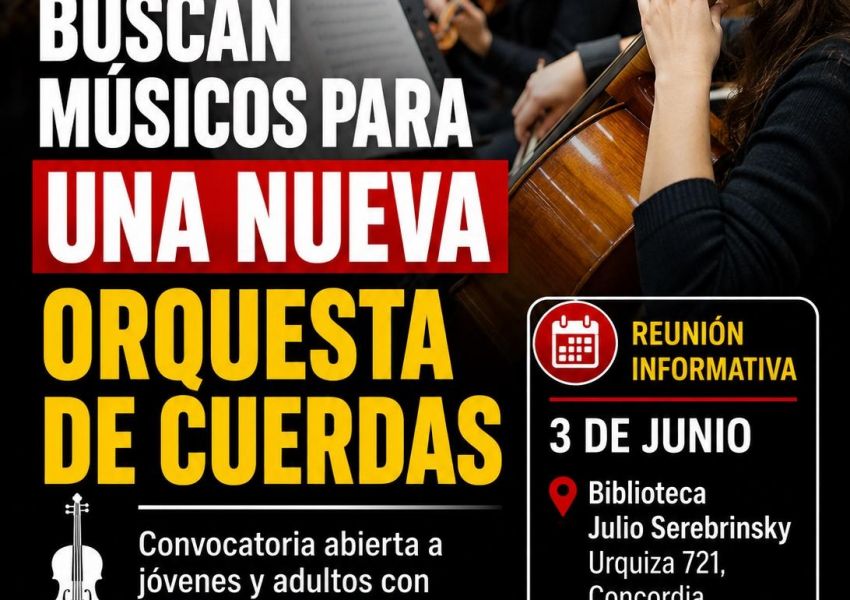 Buscan músicos para una nueva Orquesta de Cuerdas en Concordia