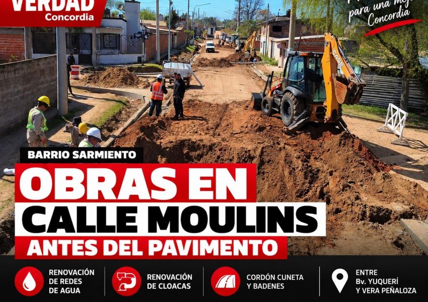 Calle Moulins: comenzaron las obras de saneamiento antes de avanzar con el pavimento