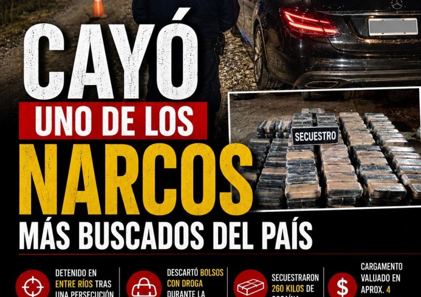 Cayó en Entre Ríos uno de los narcos más buscados del país con 260 kilos de cocaína