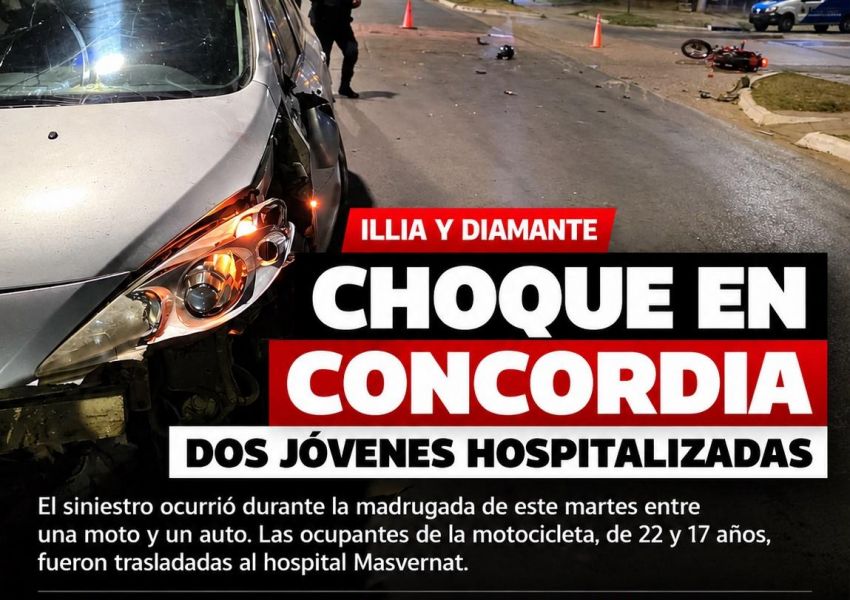 Choque entre una moto y un auto en Concordia: dos jóvenes fueron hospitalizadas
