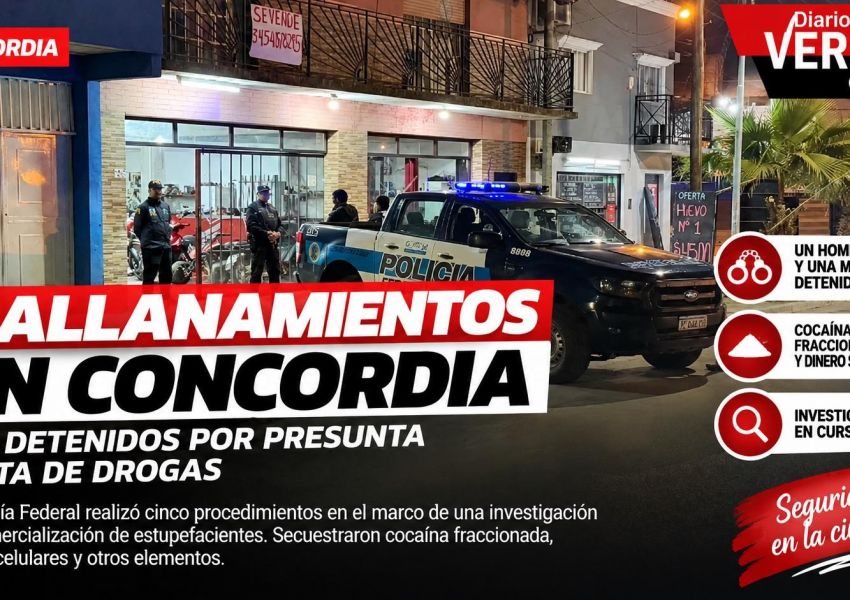 Cinco allanamientos por drogas en Concordia: detuvieron a una empleada municipal y a un mecánico
