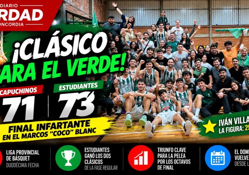 Clásico para el Verde: Estudiantes venció 73-71 a Capuchinos en un final infartante