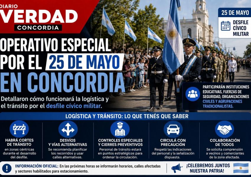 Cómo será el operativo de tránsito por el desfile cívico militar del 25 de Mayo en Concordia