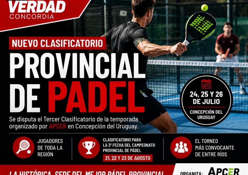 Concepción del Uruguay recibe un nuevo clasificatorio del Campeonato Provincial de Pádel