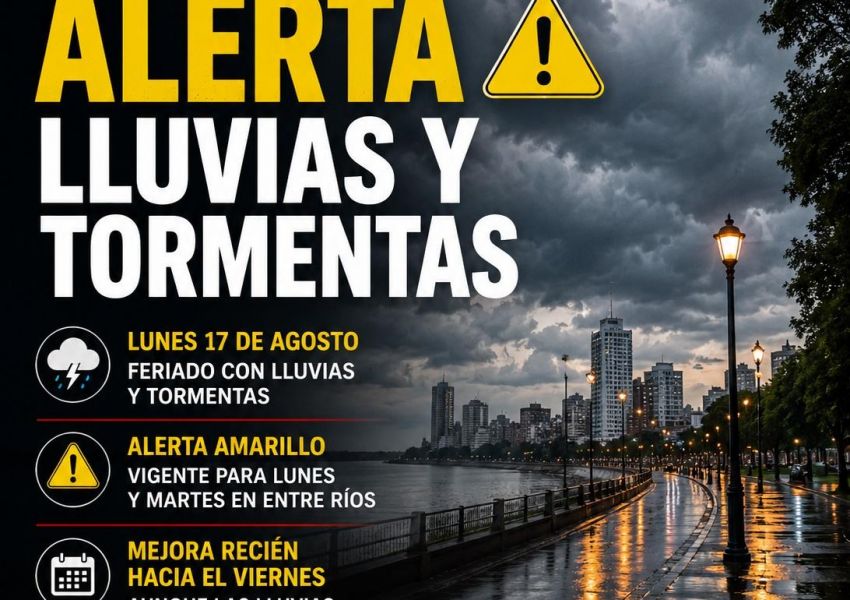 Concordia arranca la semana con feriado, lluvias y alerta por tormentas