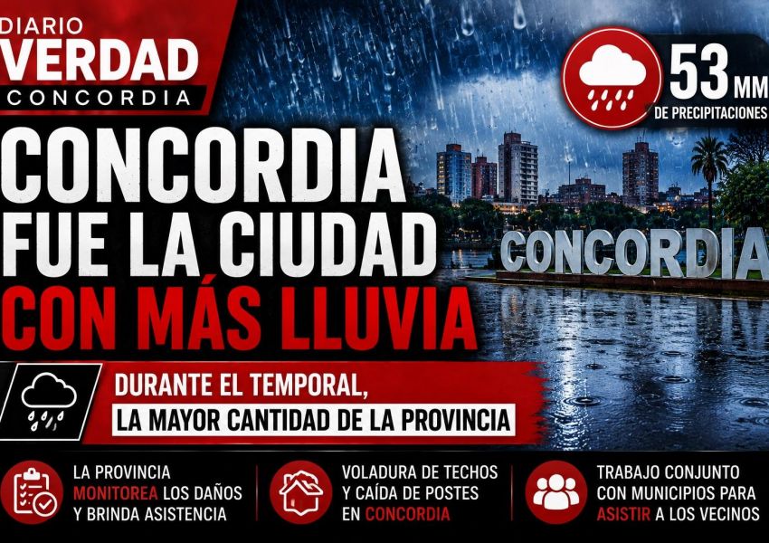 Concordia fue la ciudad con más lluvia durante el temporal y continúan evaluando los daños