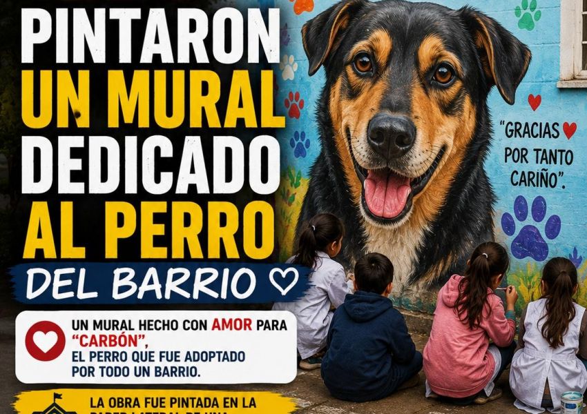Concordia homenajeó al perro del barrio con un mural en una escuela primaria
