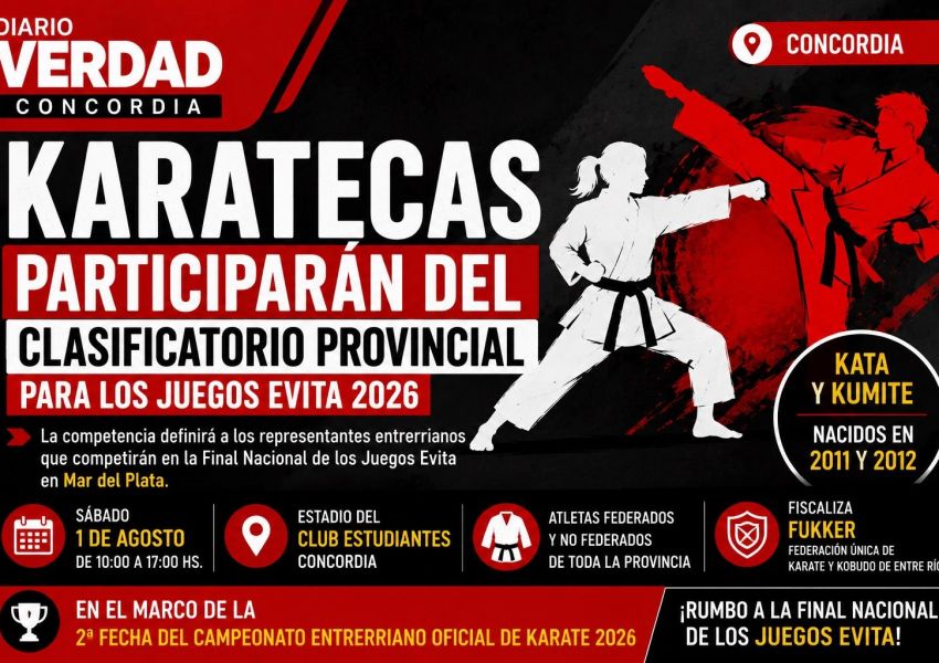 Concordia recibirá el Clasificatorio Provincial de Karate rumbo a los Juegos Evita 2026