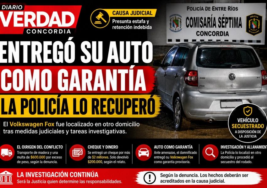 Concordia: recuperaron un auto buscado en una causa por presunta estafa y retención indebida