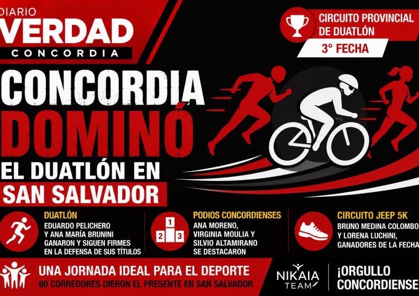 Concordia volvió a brillar: Pelichero y Brunini ganaron el Duatlón de San Salvador