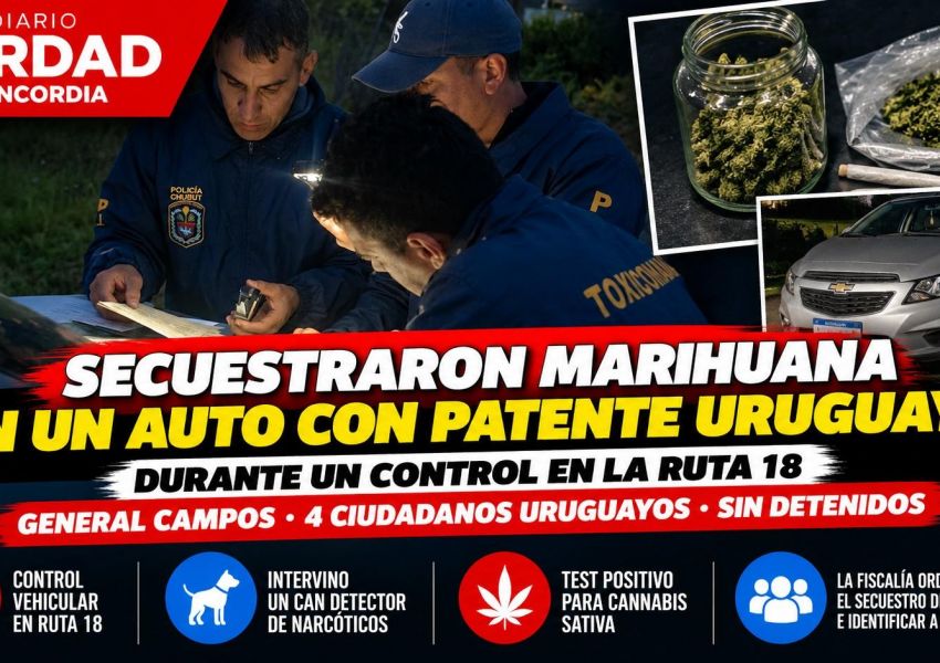 Control en la Ruta 18: secuestraron marihuana de un auto con patente uruguaya cerca de General Campos
