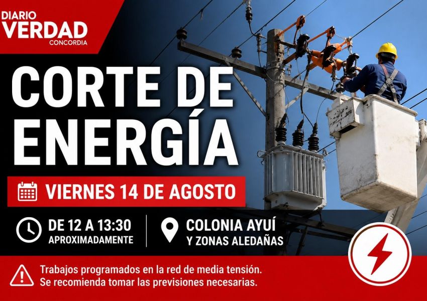 Corte programado de energía este viernes: qué zona de Concordia y alrededores será afectada