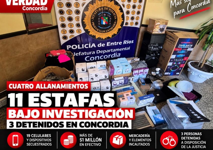 Cuatro allanamientos en Concordia: tres detenidos por una investigación sobre al menos 11 estafas