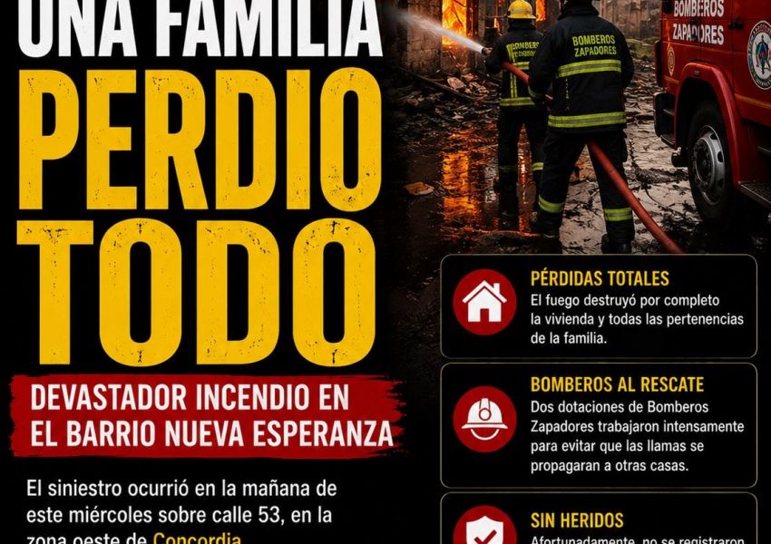 Desgarrador incendio en Concordia: una familia perdió todo en su vivienda