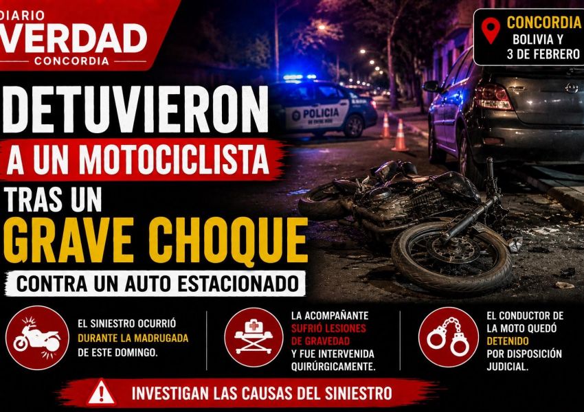 DETUVIERON A UN MOTOCICLISTA TRAS UN VIOLENTO CHOQUE CONTRA UN AUTO ESTACIONADO