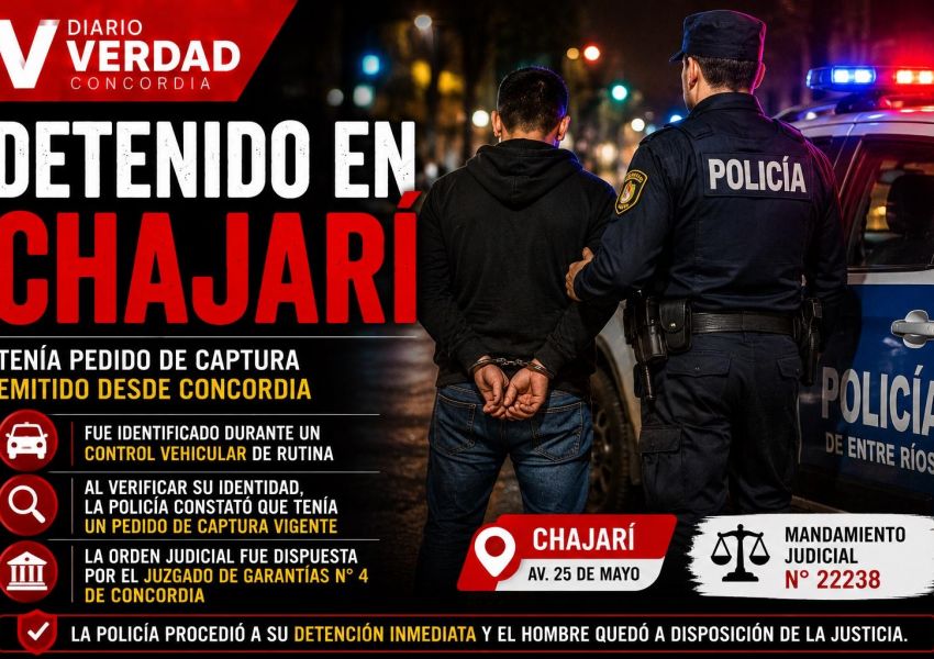 Detuvieron en Chajarí a un hombre con pedido de captura emitido por la Justicia de Concordia