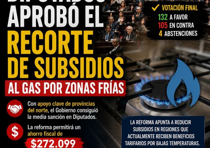 Diputados aprobó el recorte de subsidios al gas por Zonas Frías