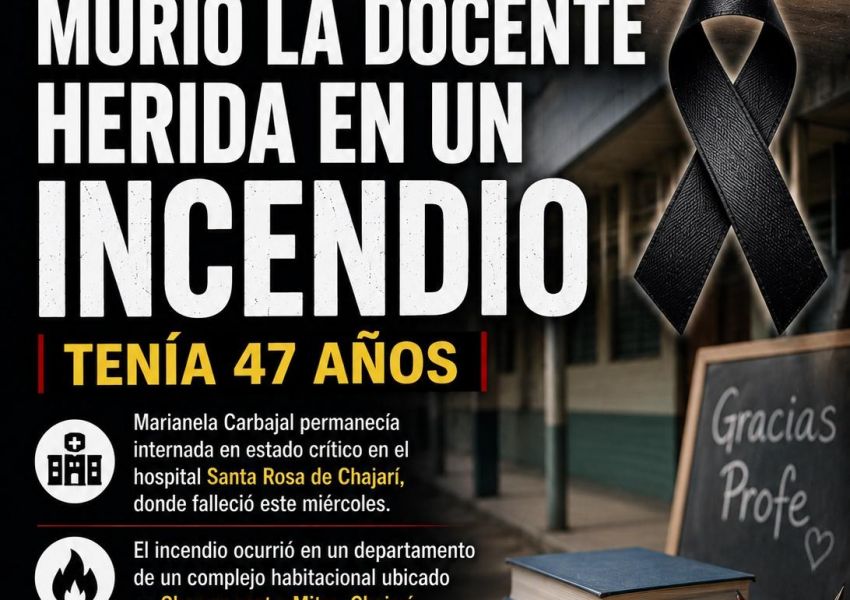 Dolor en Chajarí: murió la docente que había sufrido graves quemaduras en un incendio
