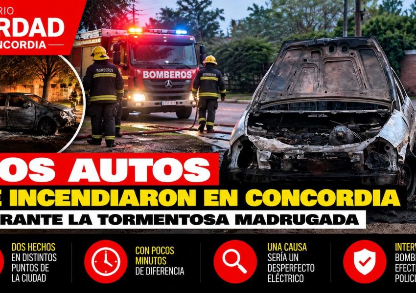 Dos autos se incendiaron durante la tormentosa madrugada en Concordia