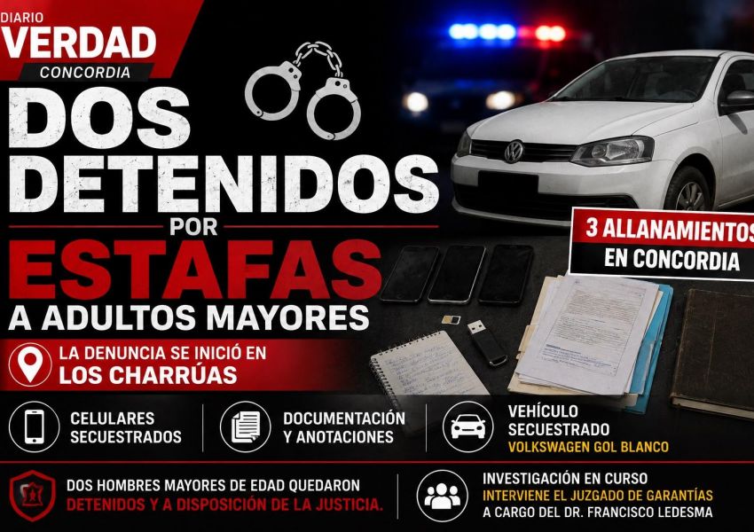 Dos detenidos tras una denuncia por estafas a adultos mayores de Los Charrúas