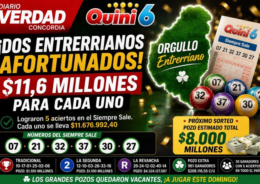 Dos entrerrianos acertaron en el Quini 6 y se llevan más de $11,6 millones cada uno