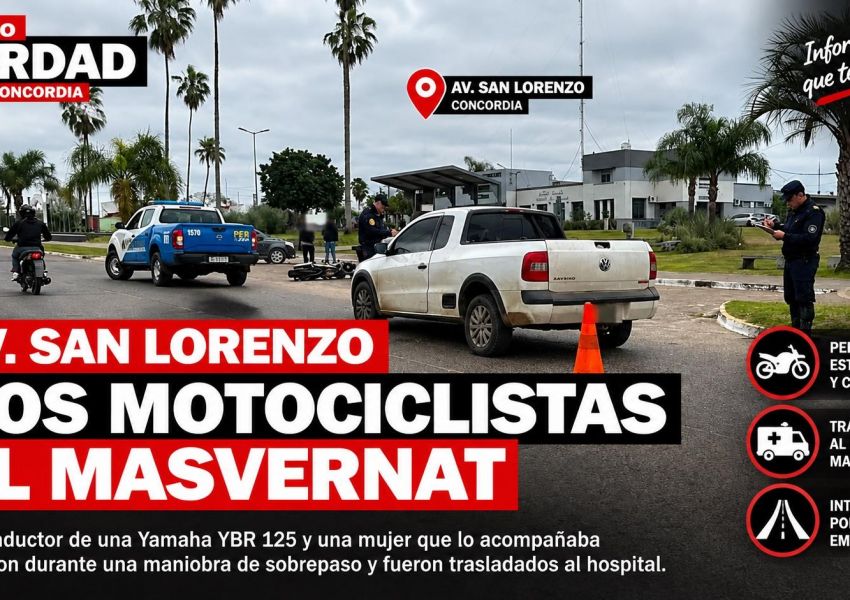Dos motociclistas fueron trasladados al Masvernat tras caer en avenida San Lorenzo