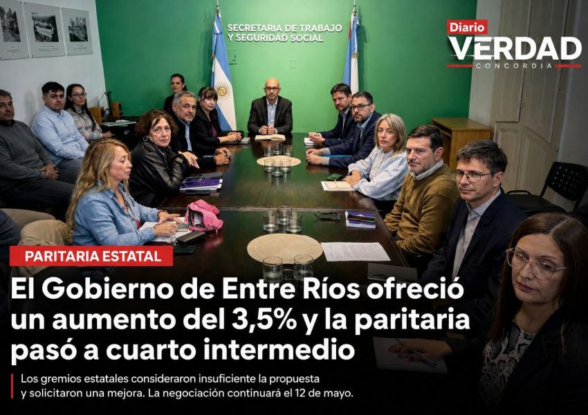 El Gobierno de Entre Ríos ofreció un aumento del 3,5% y la paritaria pasó a cuarto intermedio