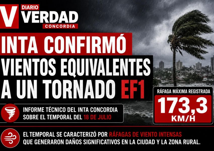 El INTA confirmó que el temporal en Concordia tuvo vientos equivalentes a un tornado EF1
