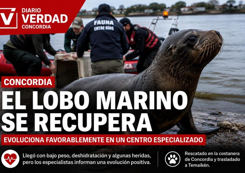 El lobo marino rescatado en Concordia continúa su recuperación en otro punto del país