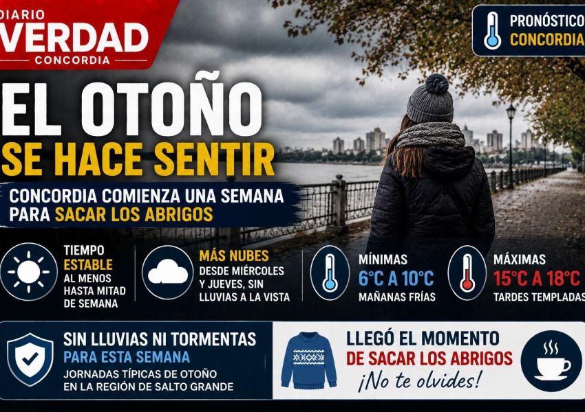 EL OTOÑO SE HACE SENTIR: CONCORDIA ARRANCA UNA SEMANA DE MAÑANAS FRÍAS